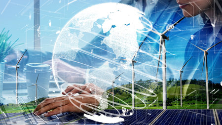 Conceptual environmental conservation and sustainable ESG development . 3D render computer graphic .