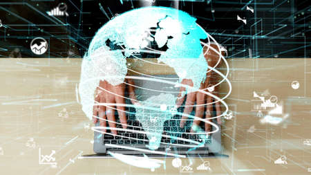 Conceptual people network linking and connection . 3D render computer graphic .の写真素材