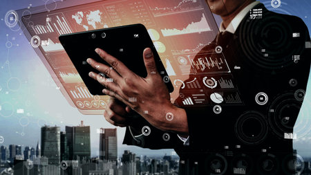 Data Analysis for Business and Finance conceptual. Graphic interface showing future computer...