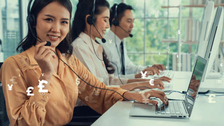 Customer support call center provide data in conceptual vision . Business and communication technology concept .の写真素材