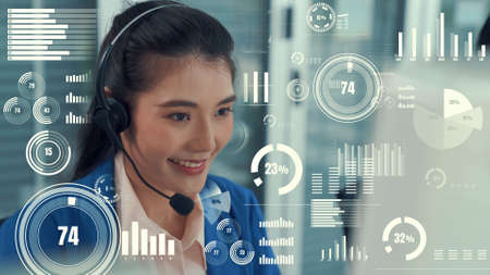 Customer support call center provide data in conceptual vision . Business and communication technology concept .の写真素材