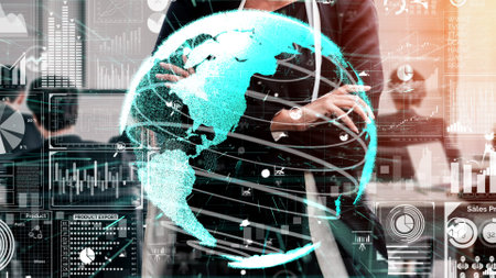 Big Data Technology for Business Finance Analytic conceptual . Modern graphic interface shows massive information of business sale report, profit chart and stock market trends analysis .の写真素材