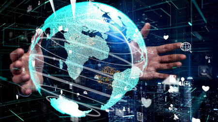 Conceptual people network linking and connection . 3D render computer graphic .