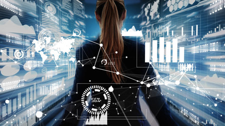 Big Data Technology for Business Finance Analytic conceptual . Modern graphic interface shows...