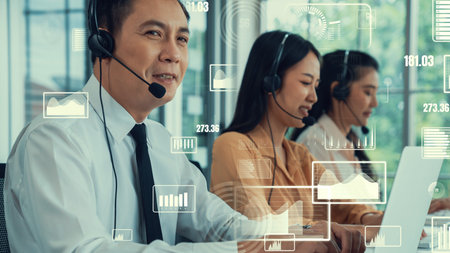 Customer support call center provide data in conceptual vision . Business and communication...