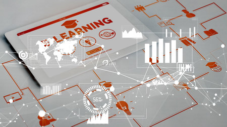 E-learning and Online Education for Student and University conceptual . Graphic interface showing...