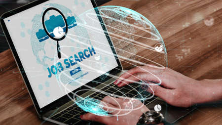 Human Resources Recruitment and People Networking conceptual . Modern graphic interface showing professional employee hiring and headhunter seeking interview candidate for future manpower.の写真素材