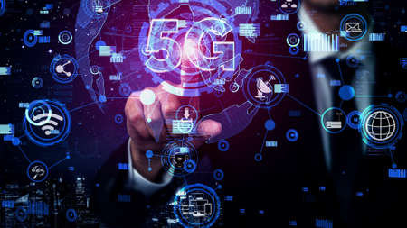 5G Communication Technology Wireless Internet Network for Global Business Growth, Social Media, Digital E-commerce and Entertainment Home Use conceptual .の写真素材