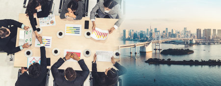 Business people group meeting shot from top view in office . Profession businesswomen, businessmen...