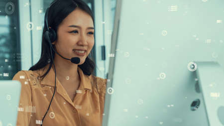 Customer support call center provide data in conceptual vision . Business and communication technology concept .の写真素材