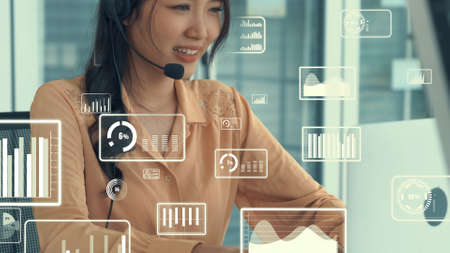 Customer support call center provide data in conceptual vision . Business and communication technology concept .の写真素材