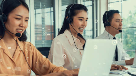 Customer support call center provide data in conceptual vision . Business and communication technology concept .の写真素材