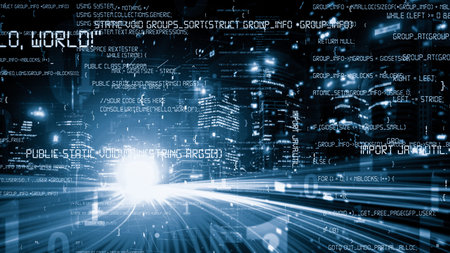 Software development, application programming code and tacit computer coding . Concept of smart...