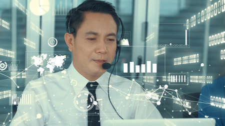 Customer support call center provide data in conceptual vision . Business and communication technology concept .の写真素材