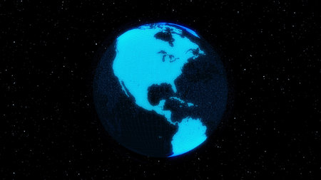 3D Digital orbital earth in cyberspace showing concept of network technology . Hologram of globe sphere graphic connect to internet presents global communication and connection network . 3D render .の写真素材