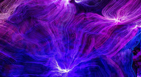 Abstract wave of digital weave lines connecting network dots and dark background . Modern 3D mesh pattern design geometric showing futuristic computer science technology concepts .の写真素材