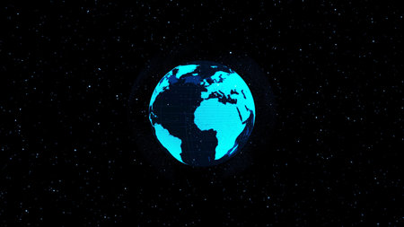 3D Digital orbital earth in cyberspace showing concept of network technology . Hologram of globe...