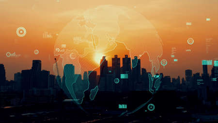 Global connection and the internet network alteration in smart city . Concept of future wireless digital connecting and social media networking .の写真素材