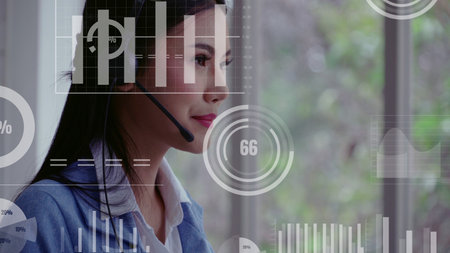 Customer support call center provide data in conceptual vision . Business and communication...