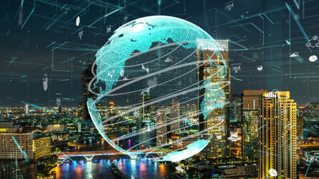 Global connection and the internet network alteration in smart city . Concept of future wireless...