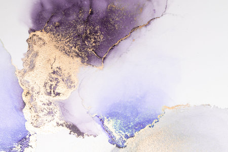Purple gold abstract background of marble liquid ink art painting on paper . Image of original...