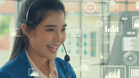 Customer support call center provide data with envisional graphic . Business and communication technology concept .の写真素材