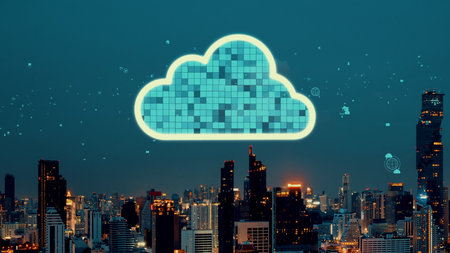Cloud computing technology and online data storage for alteration data sharing . Computer connects...
