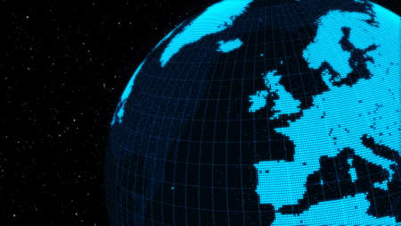 3D Digital orbital earth in cyberspace showing concept of network technology . Hologram of globe sphere graphic connect to internet presents global communication and connection network . 3D render .の写真素材