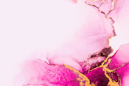 Pink gold abstract background of marble liquid ink art painting on paper . Image of original artwork...