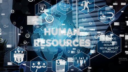 Human Resources Recruitment and People Networking conceptual . Modern graphic interface showing...