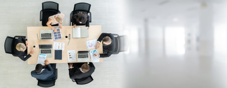 Business people group meeting shot from top widen view in office . Profession businesswomen,...