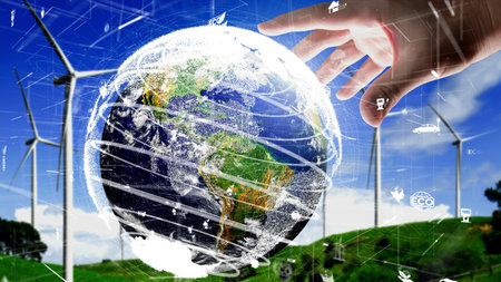 Conceptual environmental conservation and sustainable ESG development . 3D render computer graphic .