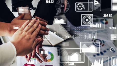 Conceptual business dashboard for financial data analysis . 3D render computer graphic .の写真素材