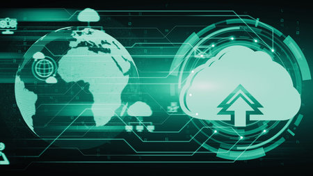 Cloud computing technology and online data storage for shrewd business network concept . Computer...