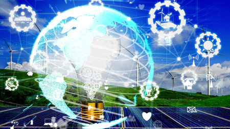 Conceptual environmental conservation and sustainable ESG development . 3D render computer graphic .