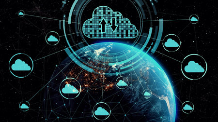 Cloud computing technology and online data storage for shrewd business network concept