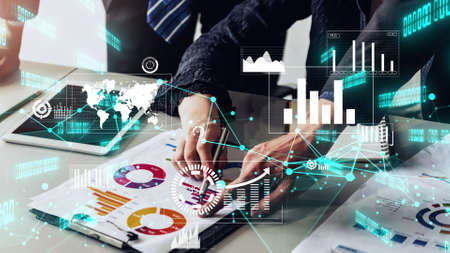 Conceptual business dashboard for financial data analysis . 3D render computer graphic .の写真素材