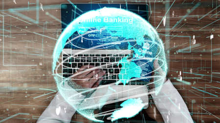 Online Banking for Digital Money Technology conceptual . Graphic interface showing money transfer on internet website and digital payment service.の写真素材