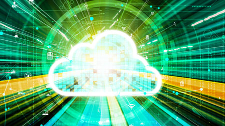 Cloud computer and online data storage with tacit intelligent sharing software . Concept of smart...