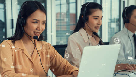 Customer support call center provide data in conceptual vision . Business and communication technology concept .の写真素材