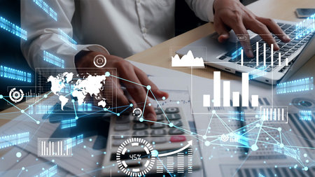 Businessman accountant or financial expert analyze business report graph and finance chart at...