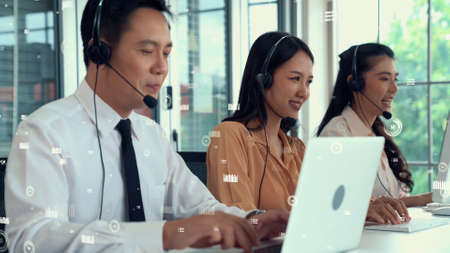 Customer support call center provide data in conceptual vision . Business and communication technology concept .の写真素材