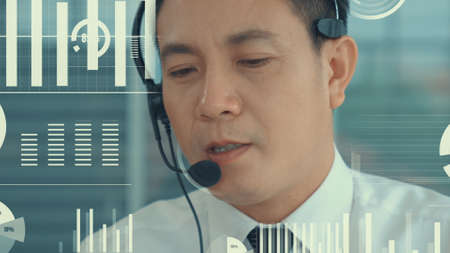 Customer support call center provide data in conceptual vision . Business and communication technology concept .の写真素材