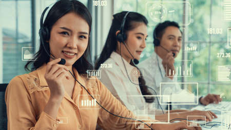 Customer support call center provide data in conceptual vision . Business and communication technology concept .の写真素材