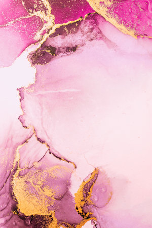 Pink gold abstract background of marble liquid ink art painting on paper . Image of original artwork watercolor alcohol ink paint on high quality paper texture .の写真素材