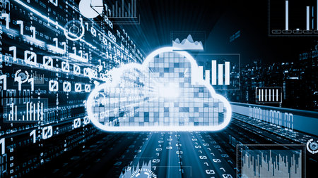 Cloud computer and online data storage with tacit intelligent sharing software . Concept of smart...