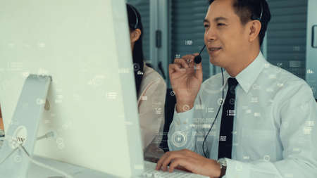 Customer support call center provide data in conceptual vision . Business and communication technology concept .の写真素材