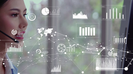 Customer support call center provide data in conceptual vision . Business and communication...