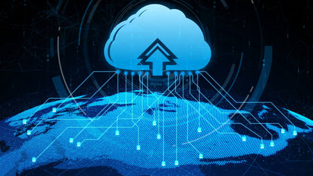 Cloud computing technology and online data storage for shrewd business network concept . Computer...