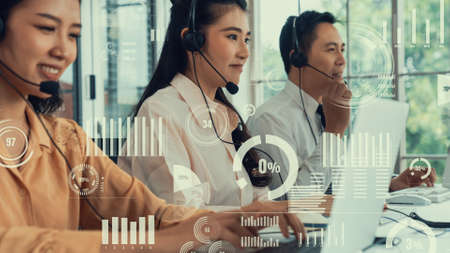 Customer support call center provide data in conceptual vision . Business and communication technology concept .の写真素材